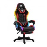 Scaun gamer RGB LED - cu cotiere, perna - negru/rosu Best CarHome