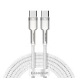 Cablu alimentare date Baseus Cafule Metal CATJK-D02 Fast Charging Data USB Type-C - USB Type-C 100W 2m alb panzat