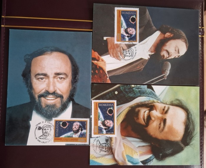 Romania carti postale maxime 1999 - Pavarotti in concert la Bucuresti eclipsa de soare - LP 1489