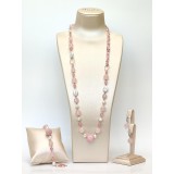 Cumpara ieftin Set Bijuterii Perle Cultură, Cuarț Roz și Opal Argint 925 Placat Aur Roz, Colier, Brățară, Cercei - Made in Italy