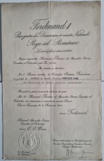 DECRET BREVET Ferdinand I Steaua Romaniei in gradul de Cavaler 1924