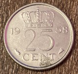 C50 - Moneda foarte veche - Olanda - 25 centi - 1958, Europa