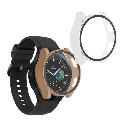 Set 2 Huse Kwmobile cu sticla securizata pentru Samsung Galaxy Watch 6, Crem/Transparent, Plastic, KWM000024TC002C foto