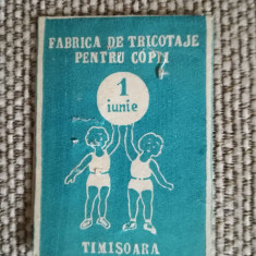 Etichetă Fabrica de tricotaje pentru copii 1IUNIE, Timișoara, comunism, anii 60
