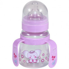 Biberon cu Doua Manere si Gat Larg Baby Care 150 ml Pink Elephant foto