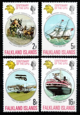 Falkland 1974, Mi #226-229**, Centenar UPU, avion corabie vapor, MNH! Cota 3 &amp;euro;! foto