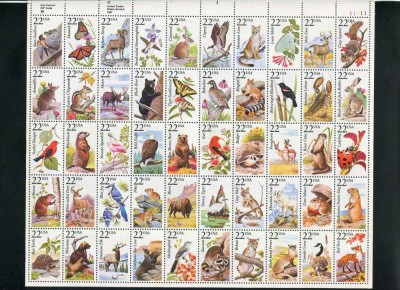 SUA-1987 FAUNA-Bloc de 50 timbre cu valoarea de 22 centi.Timbre nestampilate foto