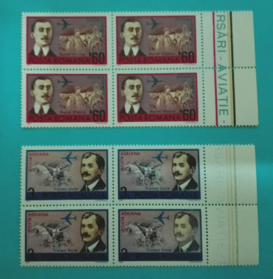 TIMBRE ROMANIA 1972 L.P.803 ANIVERSARI -AVIATIE BLOC DE 4 MNH foto