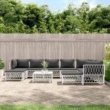 vidaXL Set mobilier de grădină, 10 piese, cu perne, alb, oțel 3186930