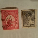 Două timbre. Poșta Rom&acirc;nă. Paraclis Hotin. Basarabia, 1941, 0,25 Lei. Și Regele Mihai I, 1928, 25 Bani. Format mare. Cu filigran. Uzual. Obliterate!, Romania 1900 - 1950, Istorie