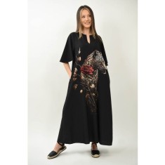 ROCHIE LUNGA SAFARI CHIC CU MANECI CLOPOT SI IMPRIMEU FLORAL-JAGUAR TALIE UNICA Multicolora