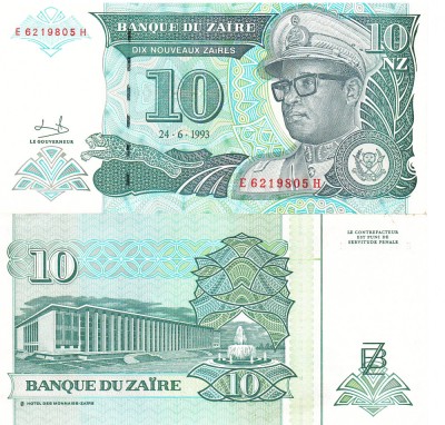Zair 10 Noveaux Zaires 1993 P-55a UNC foto