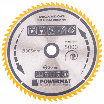 Disc pentru fierastrau circular TDD-305x30mm 60 dinti, Powermat PM0902 foto