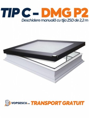Fereastra cu cupola Tip G pentru acoperis terasa, Fakro, model DMG P2, cude schidere manuala si tija de 2.2 m inclusa foto