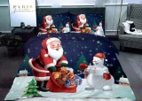 Lenjerie de pat matrimonial cu 4 huse de perna cu mix dimensiuni, Happy Santa, bumbac mercerizat, multicolor, FIVE STORE