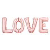 Set 4 baloane din folie metalizata, flippy, figurine litere, model scris love, tema iubire, 80 cm, ambalaj individual, pai inclus, umflare cu aer sau