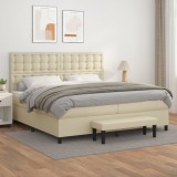 vidaXL Pat continental cu saltea, crem, 200x200 cm, piele ecologică