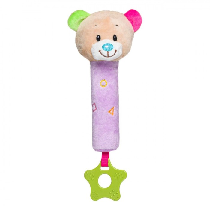 Jucărie Zornăitoare și Dentiție, Ursuleț, Lila, 18cm