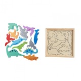 PUZZLE DIN LEMN CU DINOZAURI, 12 PIESE
