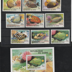 Zair 1980-Fauna,Pesti tropicali,serie de 9 val.+colita,MNH,Mi.664-672,Bl.38