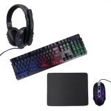 Set Gaming Multicolor, i-JMB, Tastatură LED, Mouse Ergonomic DPI 2400, Căști Sunet HD 360║, Mousepad 23.5x20x0.2cm, Oem