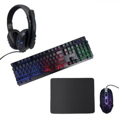 Set Gaming Multicolor, i-JMB, Tastatură LED, Mouse Ergonomic DPI 2400, Căști Sunet HD 360║, Mousepad 23.5x20x0.2cm