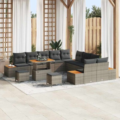 vidaXL Set de canapele pentru grădină cu pernă Gri Rattan poli 3364928 foto
