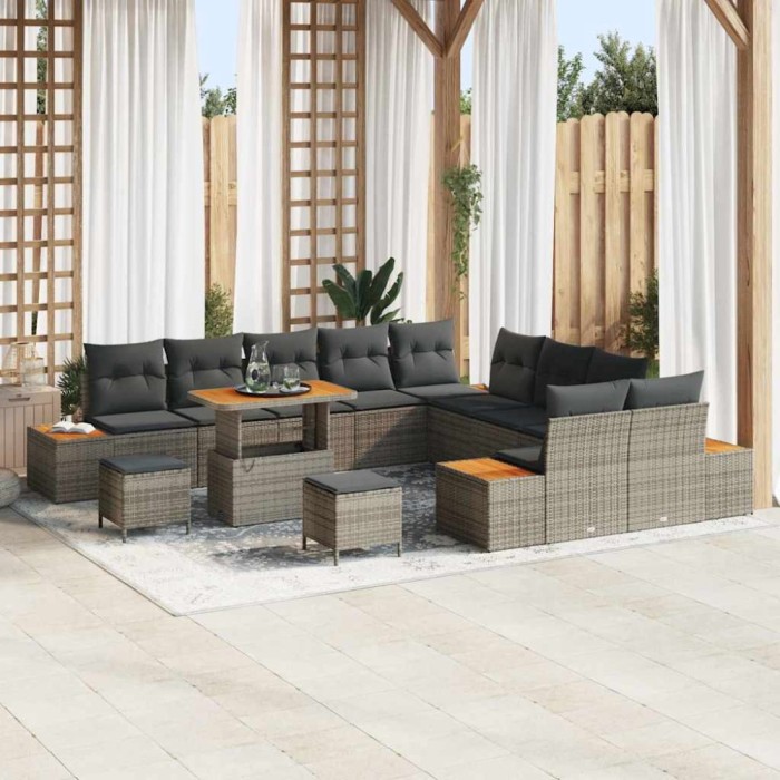 vidaXL Set de canapele pentru grădină cu pernă Gri Rattan poli 3364928