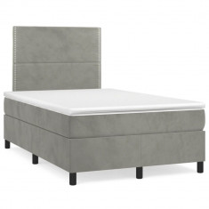 Pat box spring cu saltea, gri deschis, 120x190 cm, catifea GartenMobel Dekor foto