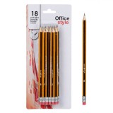 Creioane HB Office Style, Cu Radieră, Set 18 Bucăți, Culoare Galben Negru, Oem