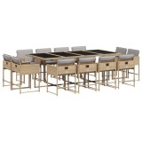 Set mobilier gradina cu perne, 13 piese, bej combinat poliratan