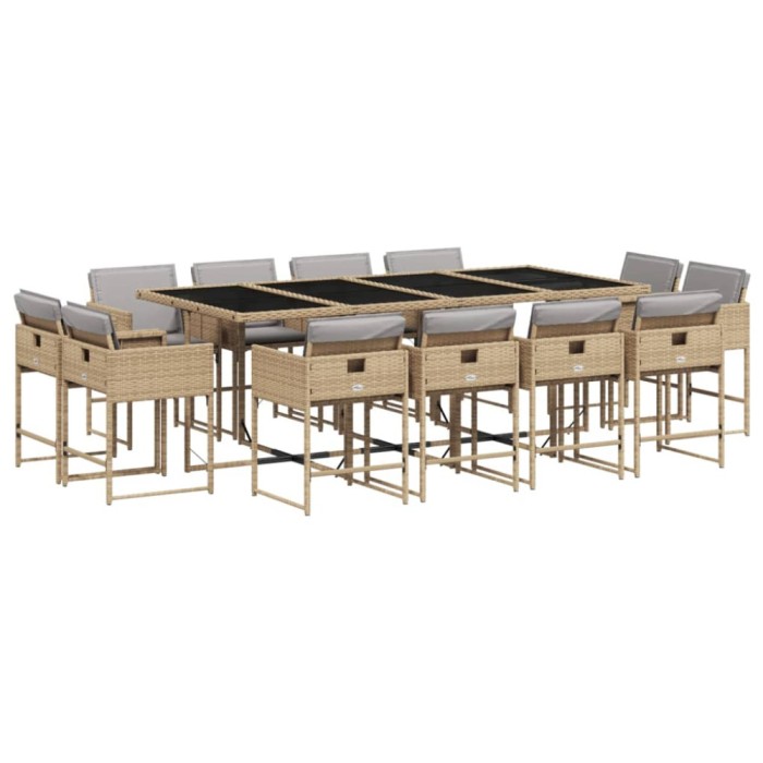 Set mobilier gradina cu perne, 13 piese, bej combinat poliratan