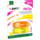 Memorie Externa USB-A Emtec C410 Neon, 64Gb, Set 2 bucati ECMMD64GC41