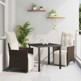 vidaXL Set de masă pentru grădină cu pernă 3 pcs Maro Rattan poli 3379569