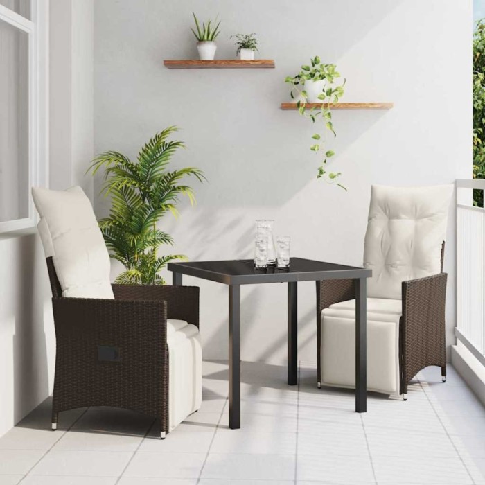 vidaXL Set de masă pentru grădină cu pernă 3 pcs Maro Rattan poli 3379569