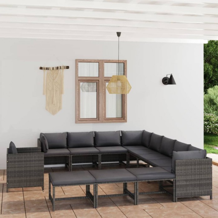 Gossi set mobilier de gradina cu perne, 12 piese, gri, poliratan