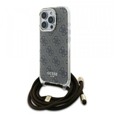 Husa pentru Apple iPhone 16 Pro, Guess, Crossbody Cord 4G Print, Maro foto