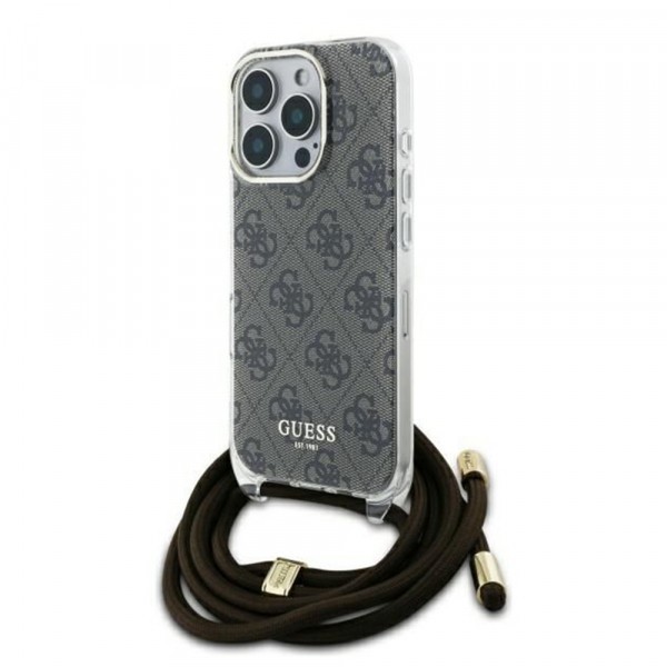Husa pentru Apple iPhone 16 Pro, Guess, Crossbody Cord 4G Print, Maro