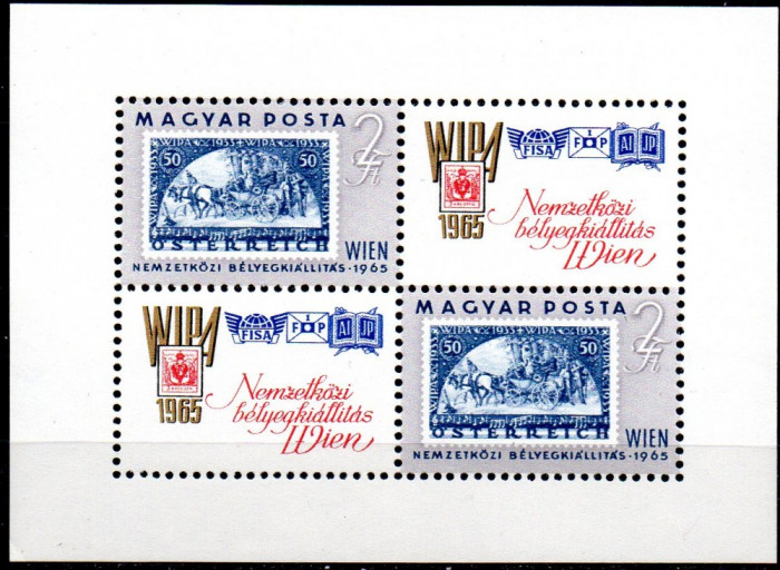 UNGARIA 1965, Expozitia WIPA 1965 Viena, timbru/timbru, MNH, bloc neuzat