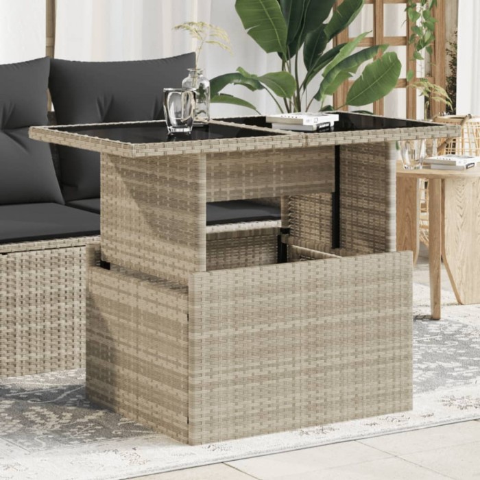 vidaXL Masă de grădină cu blat din sticlă, gri deschis, 100x55x73 cm 366183