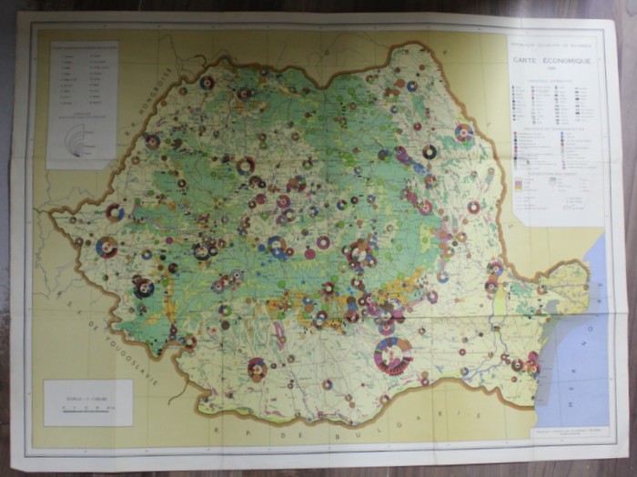 REPUBLIQUE SOCIALISTE DE ROUMANIE , CARTE ECONOMIQUE , ECHELLE 1 : 1.000.000 , 1966