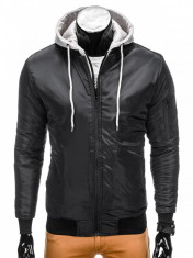 Jacheta pentru barbati din fas slim fit pieptar cu gluga detasabile negru C197 foto