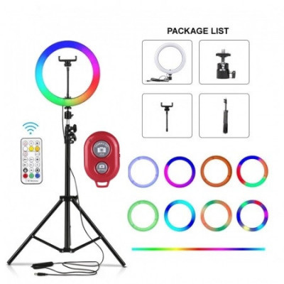 Lampa circulara RGB LED Ring Light,diametru 26 cm + trepied 200 cm + accesorii foto