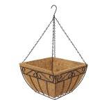 Cos suspendat pentru flori, maro, metal + fibra cocos, 35 x 35 x 20 cm