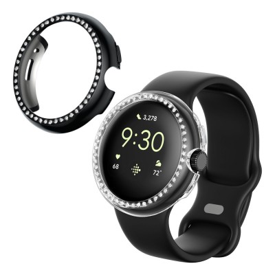 Set 2 Huse Kwmobile pentru Google Pixel Watch, Transparent/Negru, Plastic, KWM000024ZK001C foto