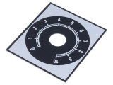 Scală pentru Potențiometre din Aluminiu, Autoadezivă, Gama 0-10, Diametru 48x42mm, Orificiu 10mm, Negru/Argintiu