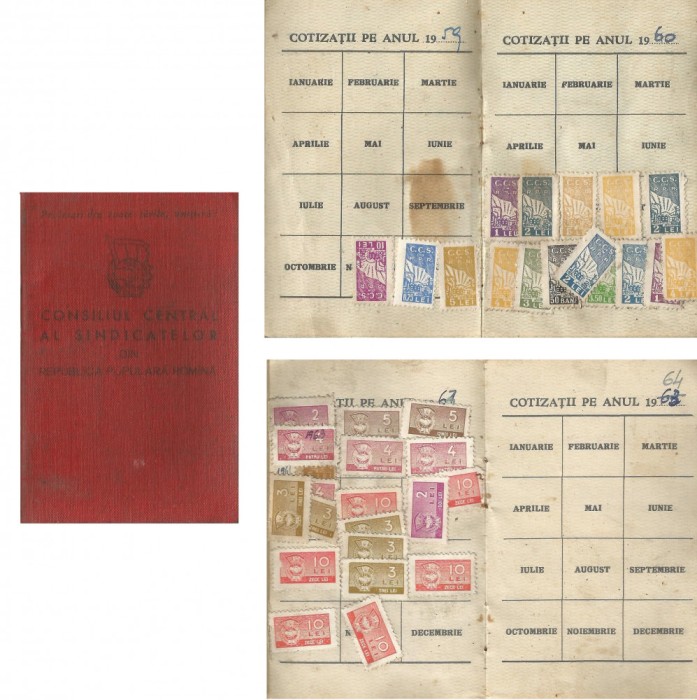 Romania, Carnet de membru Consiliul Central al Sindicatelor din R.P.R., Timisoara, 1960