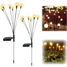 Set 2x Lampa solara LED Alb Cald, 6 bulbi, decoratiune gradina,