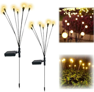 Set 2x Lampa solara LED Alb Cald, 6 bulbi, decoratiune gradina, foto
