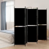 Paravan de cameră cu 5 panouri, negru, 250 x 180 cm, textil